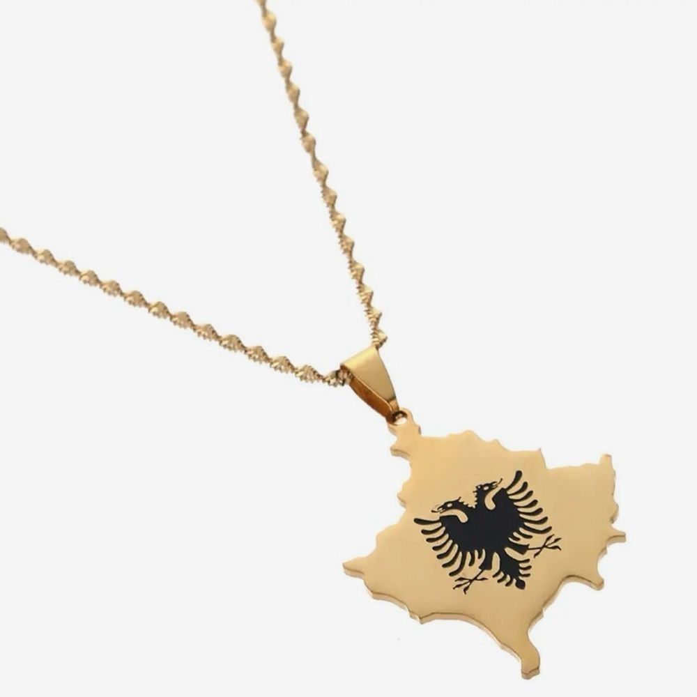 Kosovo Map Albania Eagle Pendant Necklace